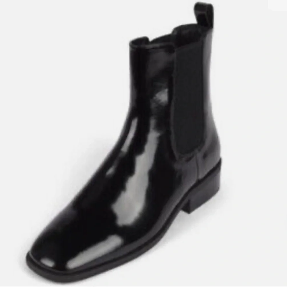 Jeffrey Campbell Emrys Black Patent Leather Square Toe Chelsea Boots Sz7 NWOB - Picture 5 of 16